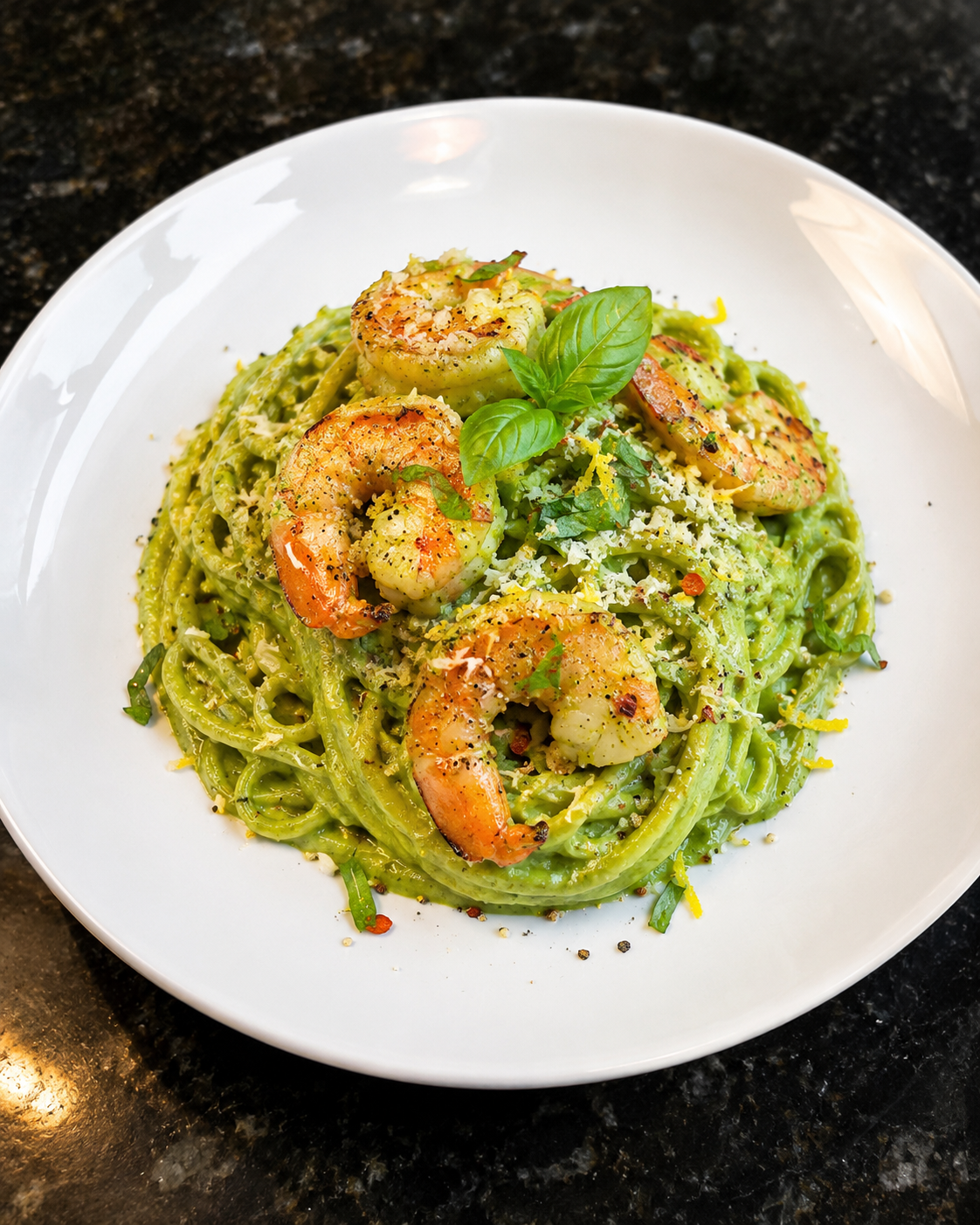 Lemon Basil Shrimp with Green Garden Velvet Pasta